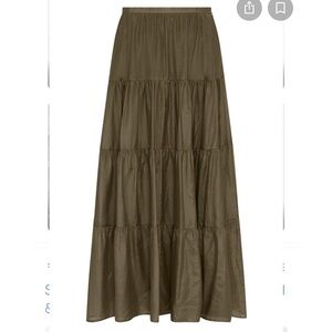BIRD & KNOLL Xanthe Tiered Skirt in Military Green Size XS